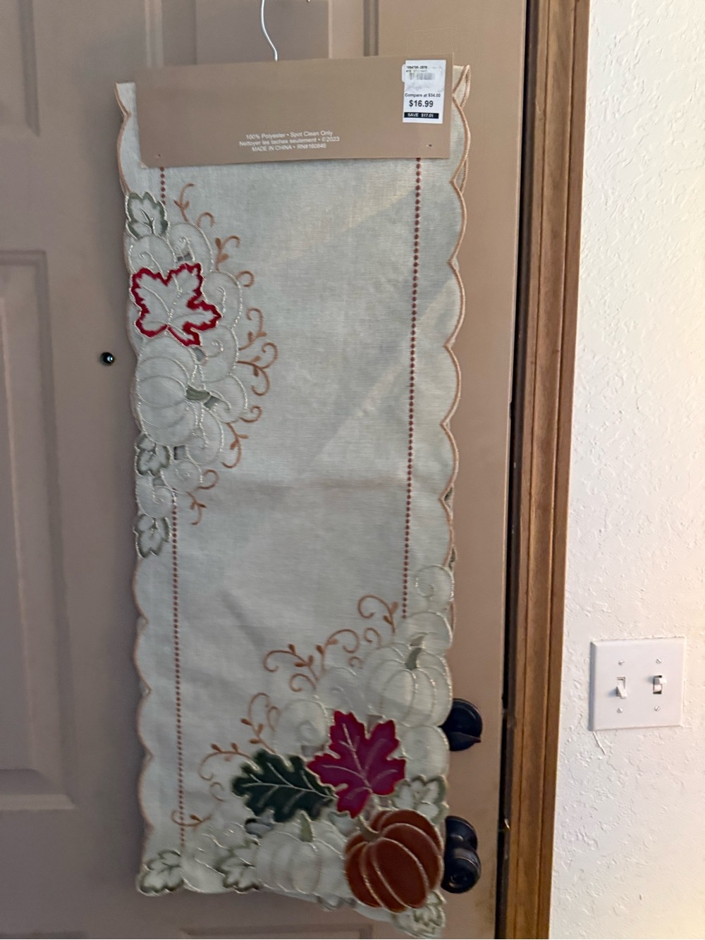 Scalloped Edge Table Runner in Cream with Rust Embroidery
